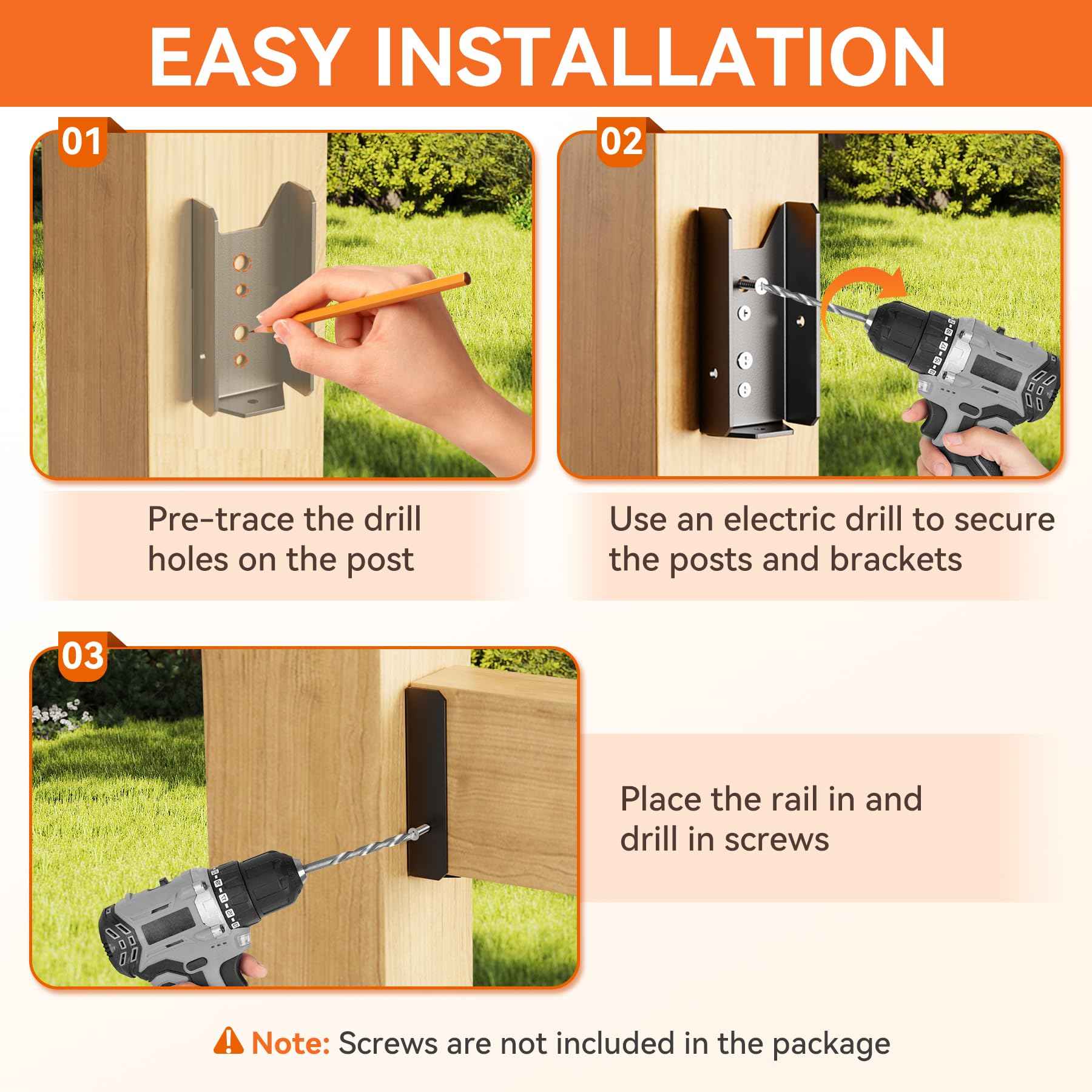 20 Pcs 2x4 Fence Brackets for Wood Black - 18 Gauge Deck Railing Brackets for 2X4, Fb26 Fence Brackets, Deck Railing Connectors 2x4