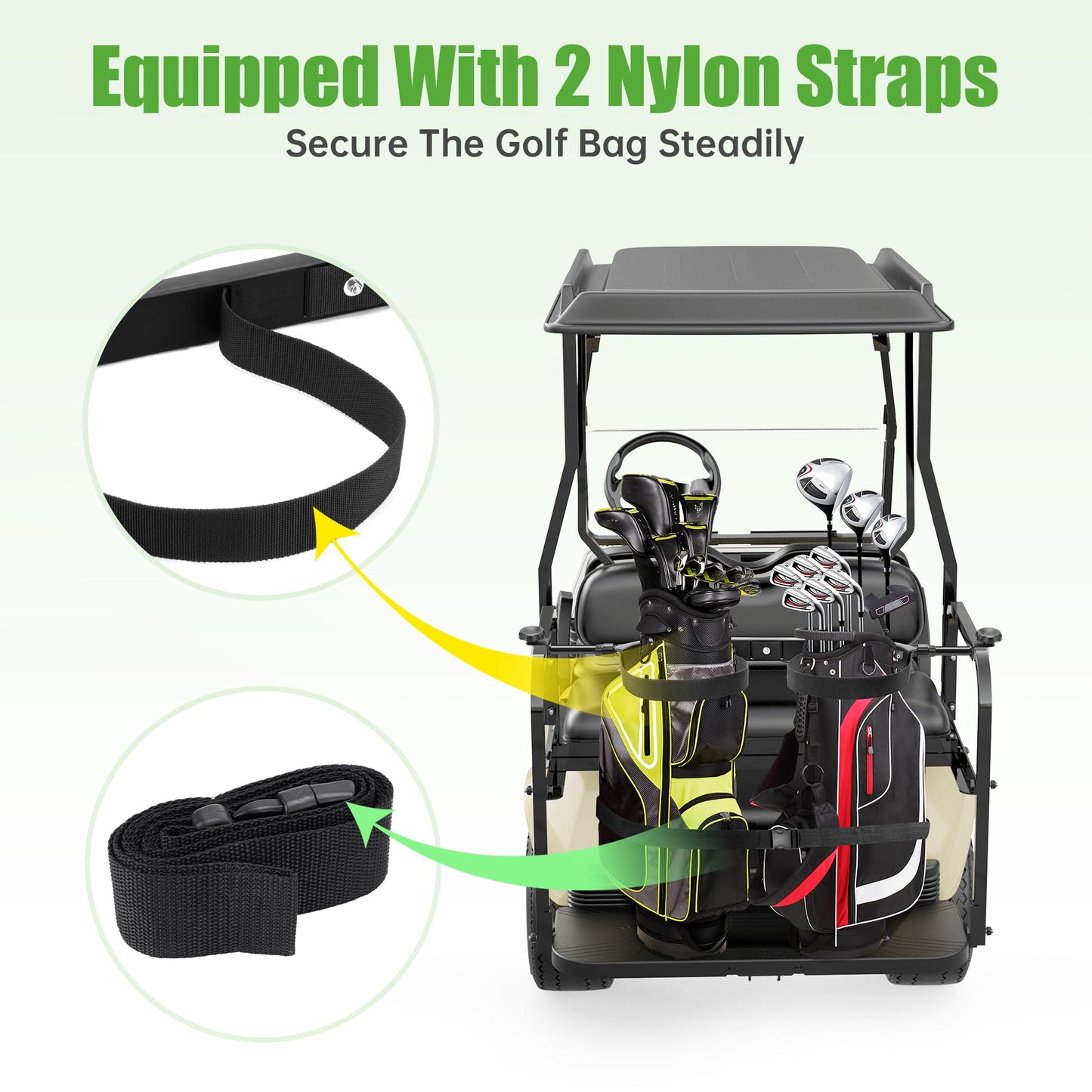 10L0L No Drilling Golf Cart Bag Holder, Universal Adjustable Rear Seat Bag Attachment for 2+2 Seater with 1” Square Metal Frame (Not for Plastic), Stainless Steel Bracket, Fits Yamaha,EZGO, Club Car
