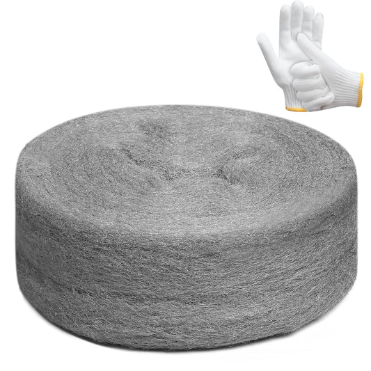 Stainless Steel Wool with Gloves, 20FT Steel Wool Fill Fabric Roll, Gap Blocker Coarse Wire Hardware Cloth DIY Kit for Holes, Wall, Garden, Kitchen, Pipeline in Garage