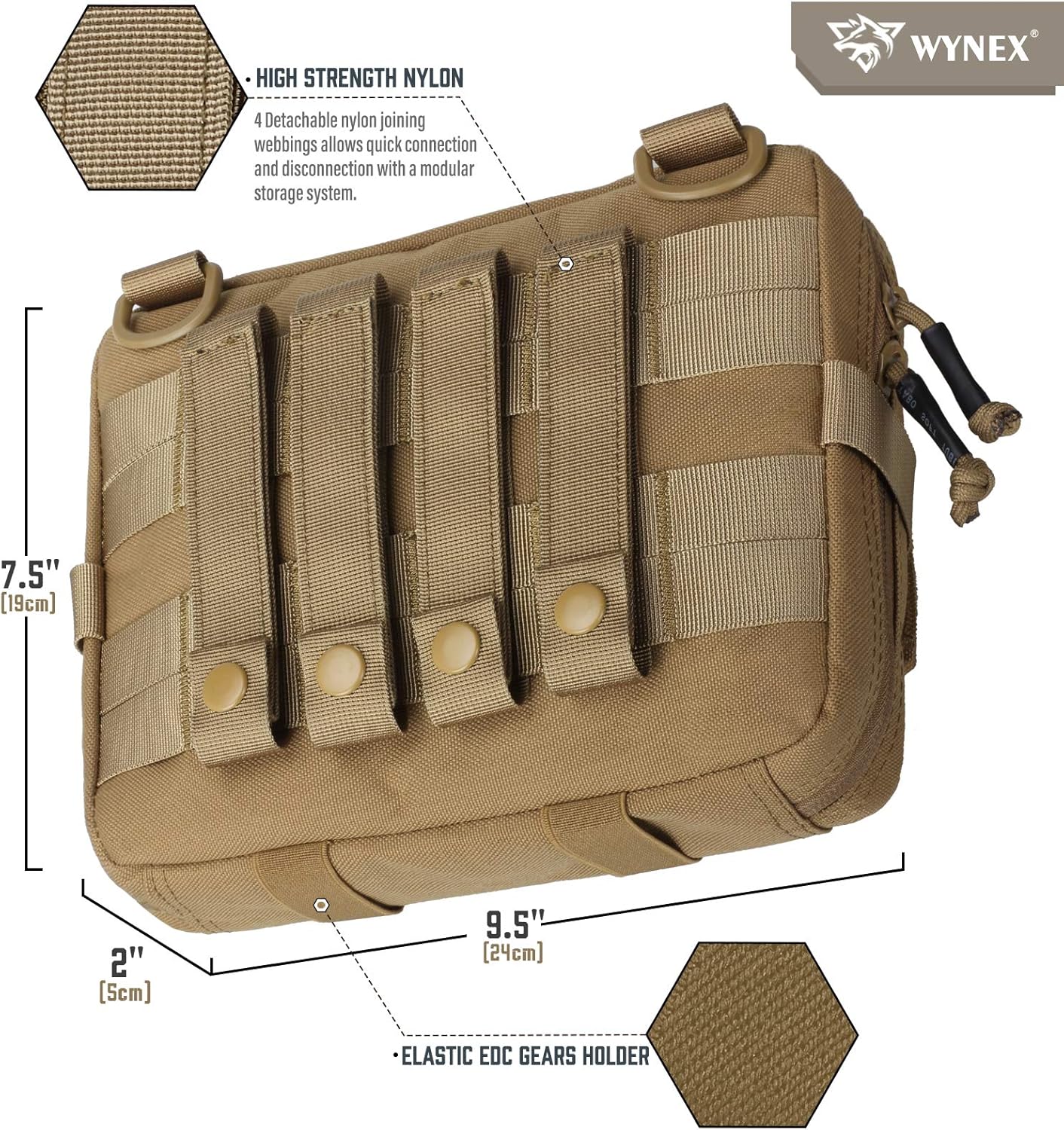 WYNEX Tactical Admin Pouch - Tri-Fold Design, MOLLE Tool Organizer & First Aid Utility Bag | Includes U.S.A Flag Patch