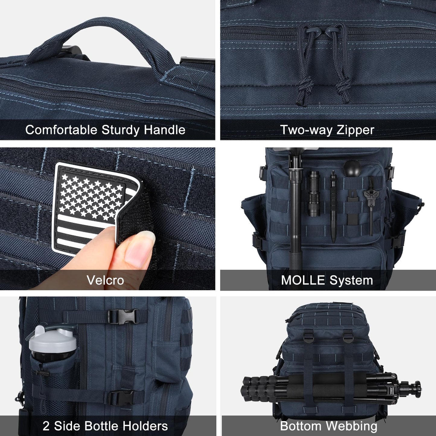 kookoomia Military Tactical Backpack 25L Day Backpack for Men Molle Army 3 Days Assault Pack Bug Out Bag Water Resistant and Heavy Duty Hiking Treeking Rucksack - Dark Blue