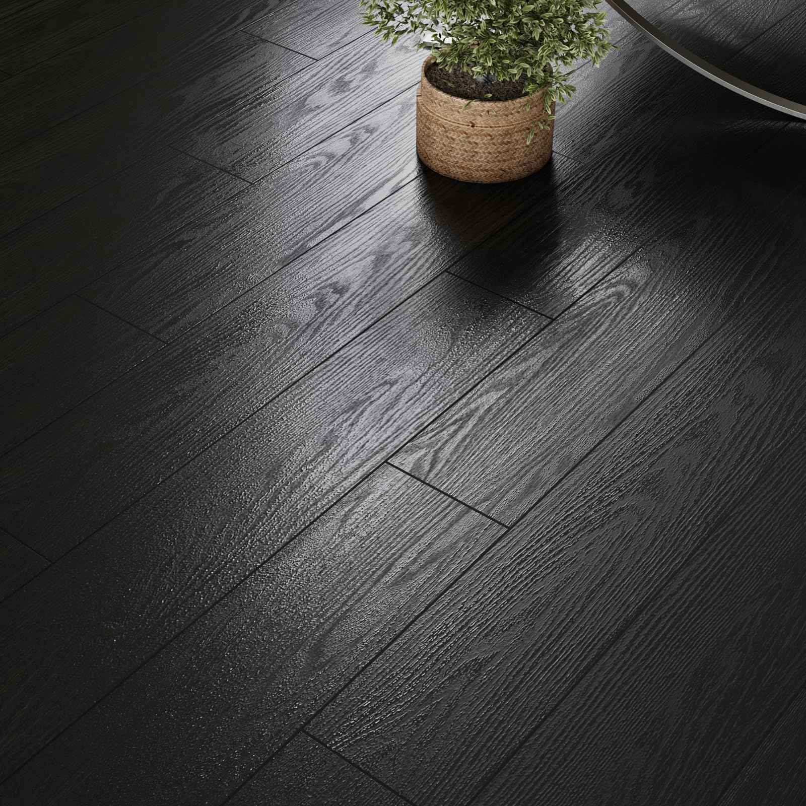 VEELIKE Black Peel and Stick Floor Tile Waterproof Vinyl Plank Flooring with Low Gloss Finish Adhesive Wood Look Flooring 32-Pack 47 Sq. Ft. Sticky Floor Tiles for Bedroom Bathroom Kitchen 6''x36''