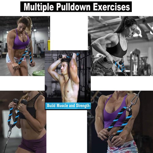 Taeku Tricep Rope – Heavy Duty Nylon Cable Attachment with Long Handle & Carabiner for Triceps Pushdown Home Gym Workouts (Blue 27")