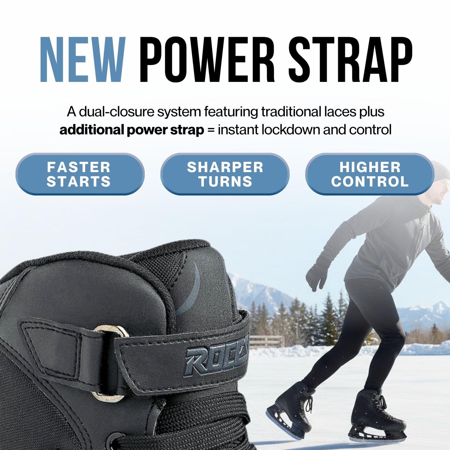 ROCES RSK 2 Ice Skates for Men, Classic Hockey Style Stainless Steel Figure Skates with Lace & Power Strap Closure System & Anatomic Padding Footbed for Comfortable Everyday Wear, Black