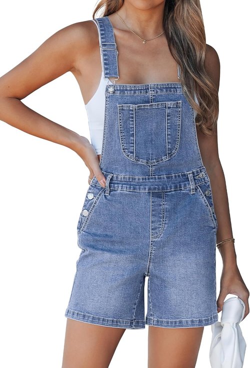 Luvamia Denim Overalls - Women's Loose Fit Baggy Jean Shorts | Casual Stretchy Adjustable Shortalls
