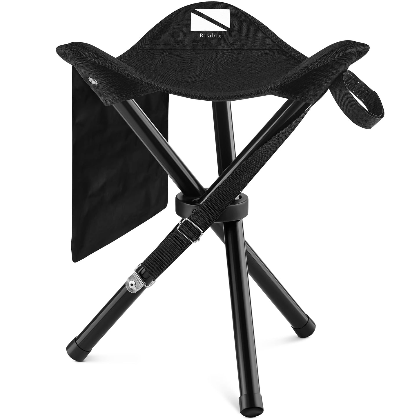 RISIBIX Foldable Tripod 13.4'' Stool - for Kids and Youth - Ultra Portable Seat, Best for Youth+Pocket - 1 lb Camping Stool, 3 Legged Strong Steel Stool, Height: 13.4 inches (Black)