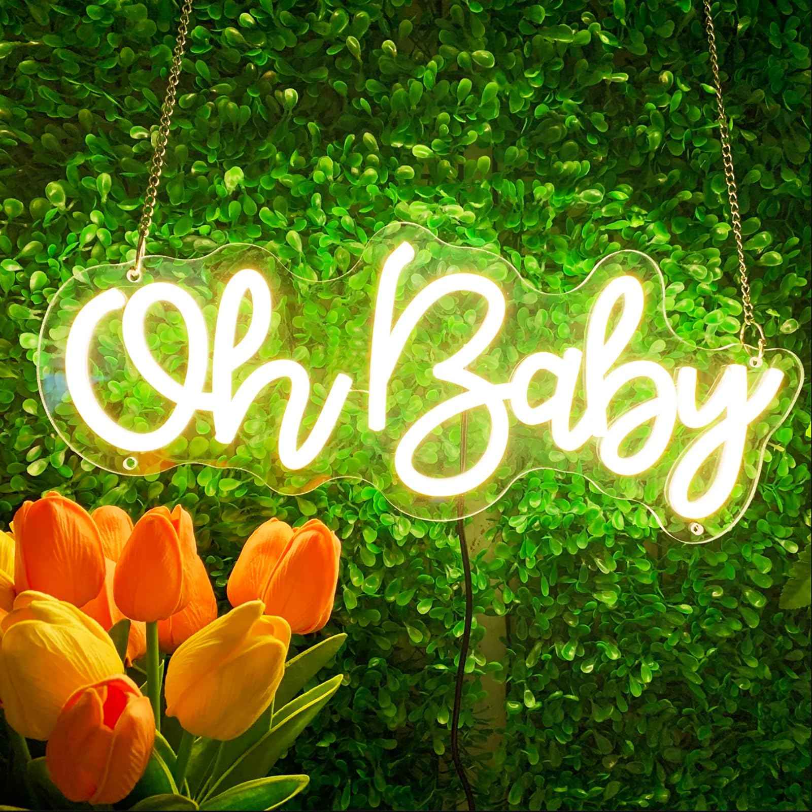 Oh Baby Neon Sign, Oh baby Light Up Sign USB Powered for Backdrop Baby Shower, Birthday, Wedding Decor (16" x 7", Warm White)