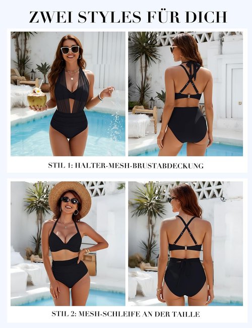 Blooming Jelly High Waisted Bikini Set - Tummy Control 2 Piece Swimsuit | Sexy Modest Mesh Design