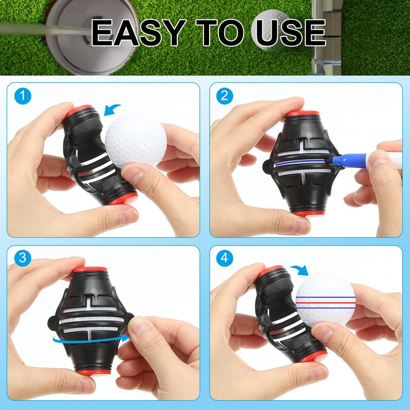 PATIKIL Golf Ball Marker Stencil 360 Degree Triple Track Golf Ball Alignment Marking Tool Line Drawing Marker with Marker Pens for Men Women, Black/Green