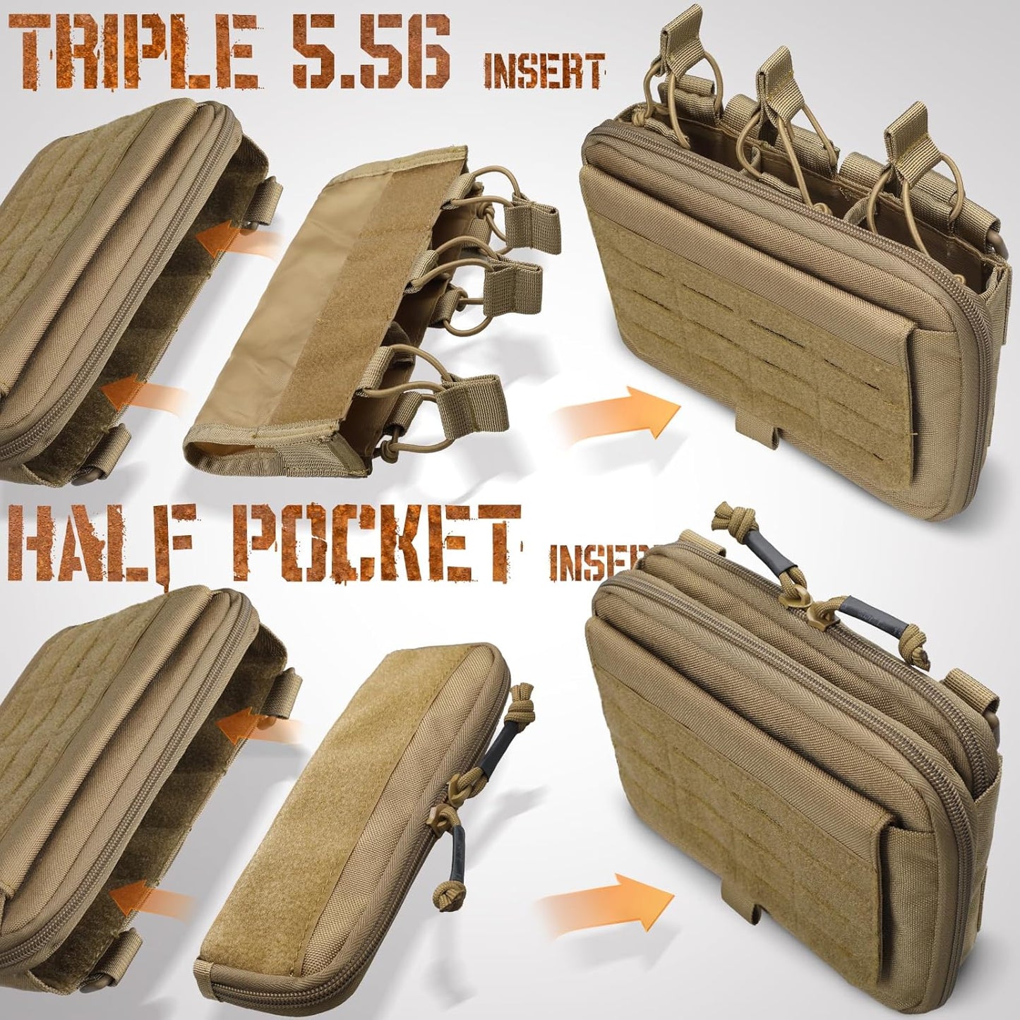 WYNEX Tactical Utility Tool Pouch - Kangaroo Style Molle Admin Bag with Mag/Zipper Strip Insert | EDC Medical Organizer