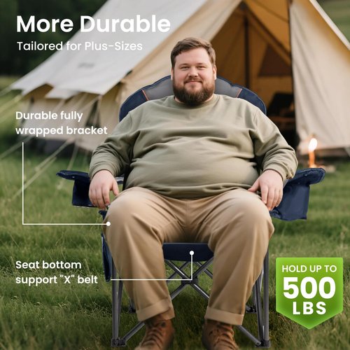 Foristrail Oversized Camping Chair Heavy Duty- Portable Folding Chair, Cup Holder & Waterproof Phone Case for Adults, Beach, Hiking, Backyard (Blue & Gray, 1 PCS)