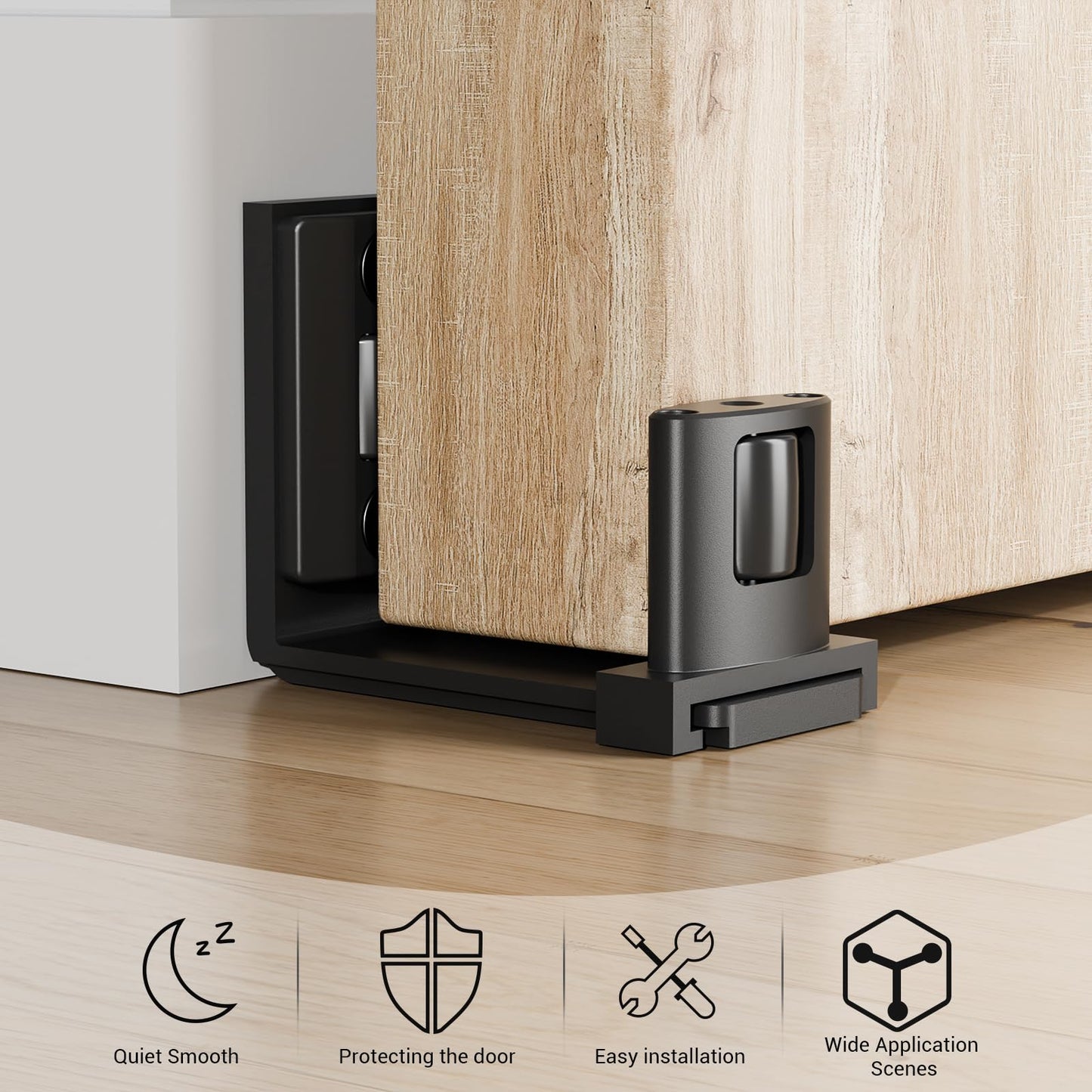 FLYVLIEG Sliding Barn Door Bottom Floor Guide,Adjustable U-Shaped Flat Bottom Design,Smoothly and Quietly,Easy to Install,Wall Mounted,Black, 1 Pcs