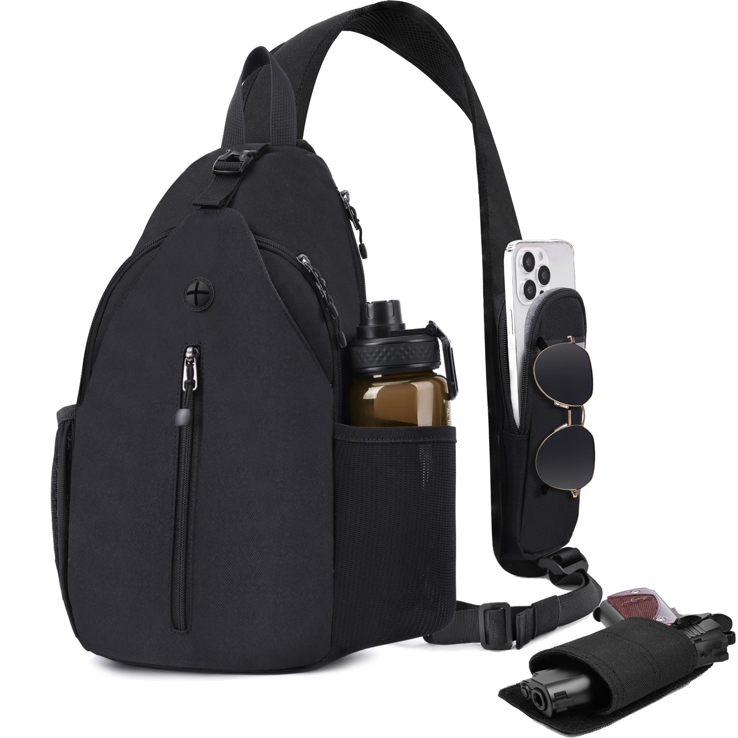 DEYACE Concealed Carry Bag for Men, YKK Zippers Large Crossbody Sling Backpack edc Bag with Gun Holsters, Travel Hiking Chest Pack Daypack