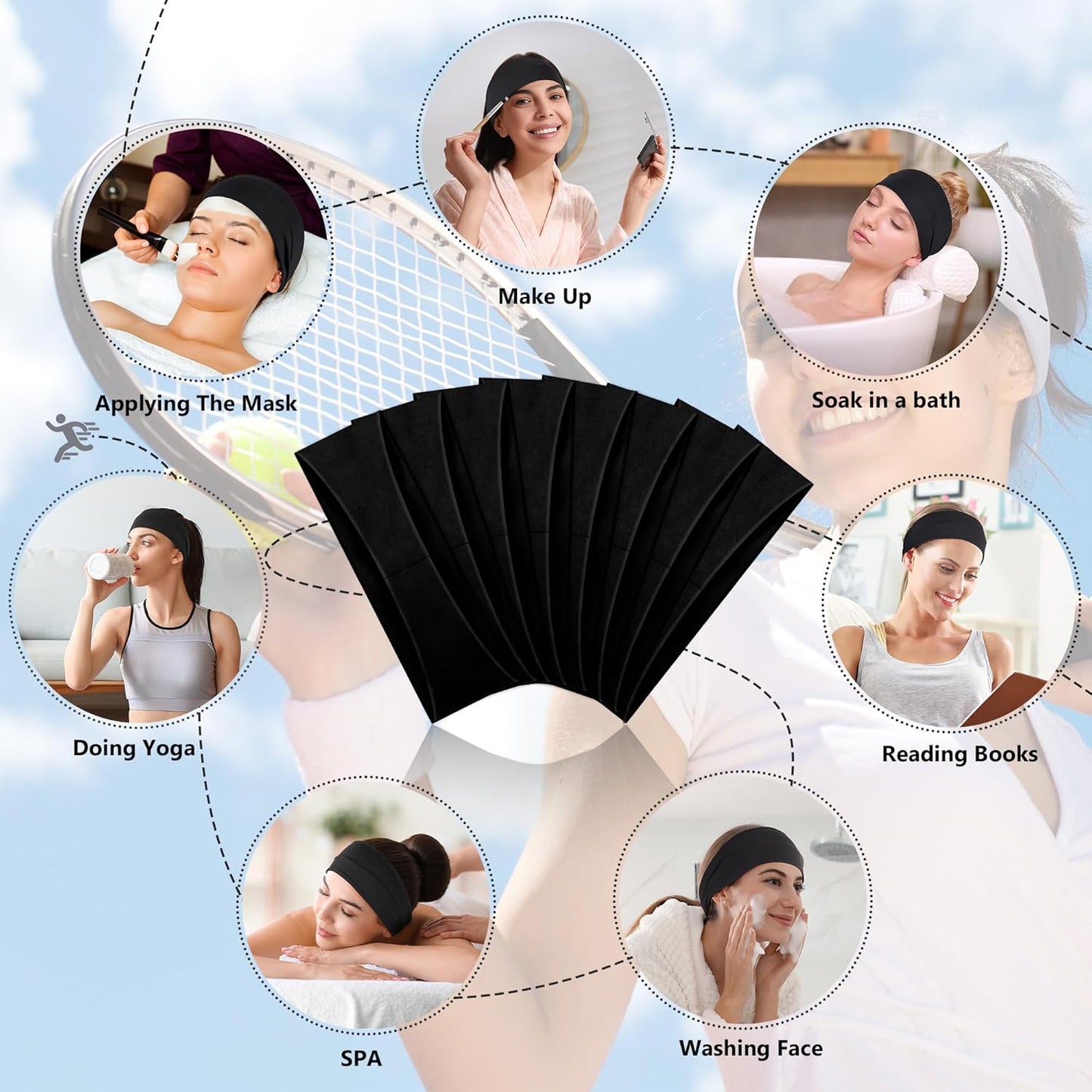 Skiennix Headbands for Women - 8 Pack Wide Elastic Non-Slip Sweatbands for Workouts & Daily Wear