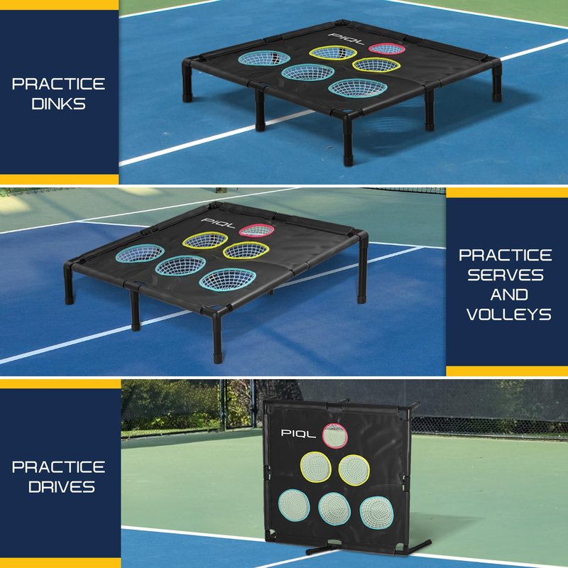 PIQL Pro Pickleball Target Net - Pickle Ball Training Aid and Social Games Pickle Ball Practice Equipment, Target System, Dink Pad Practice, Drive and Drop Shot Trainer, Pickleball Gift