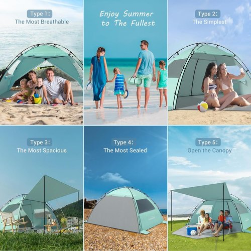 Elegear CumbreX™ Beach Tent - Portable Sun Shelter for 4-5 People | Easy Setup, UPF 50+ UV Protection - Green