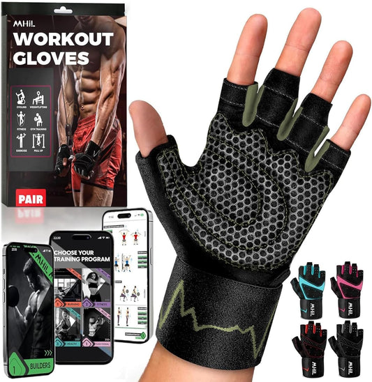MhIL Workout Gloves for Men - Comfortable Gym Gloves with Enhanced Grip & Wrist Support for Weight Lifting