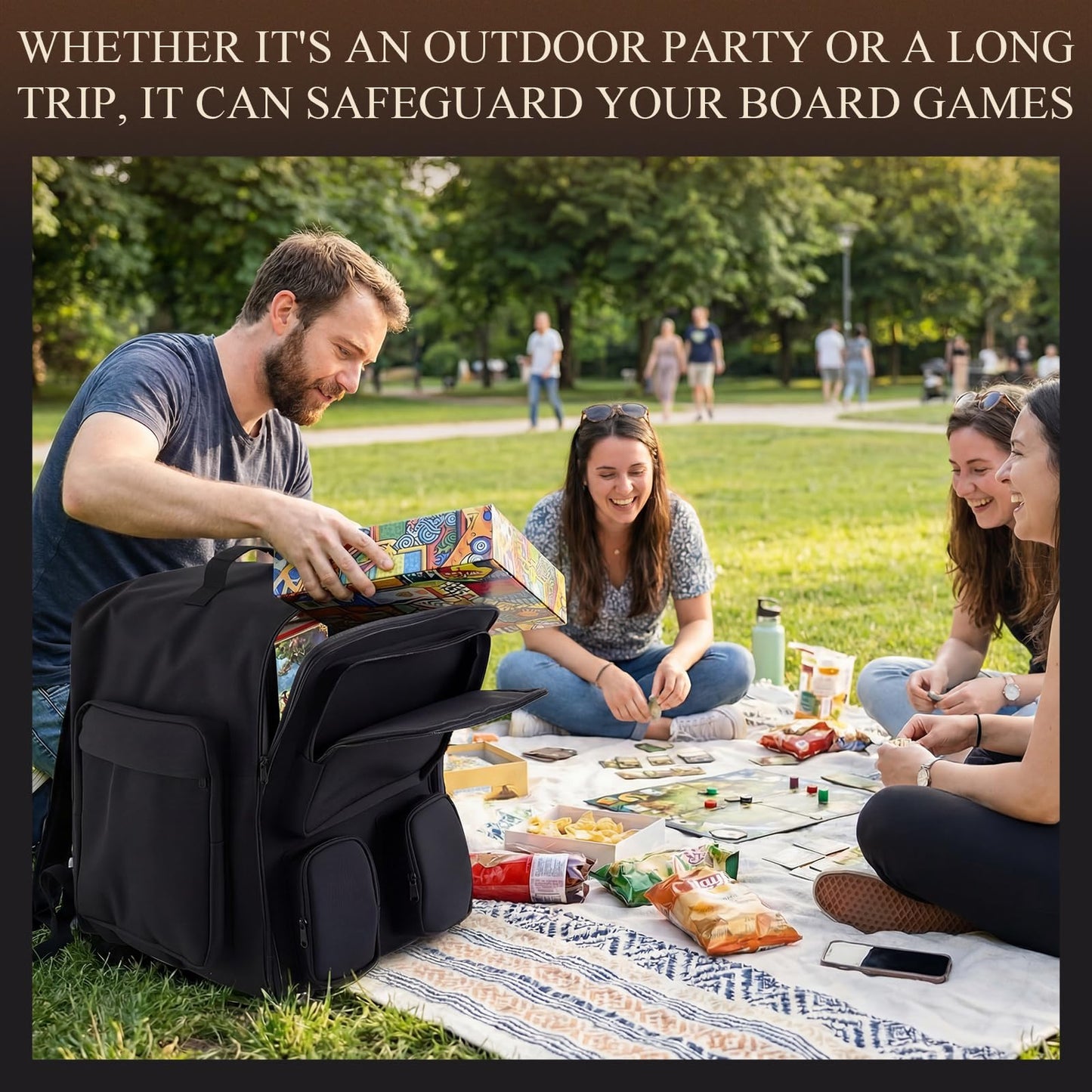 Abbylike 19.7 x 15.7 x 15.7 Inch Large Board Game Bag, Extra Large Board Game Backpack with Reinforced Structure, Padded Shoulder Straps & Multi Pockets for Dice, Cards & Tabletop Storage Travel