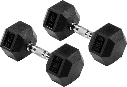 Fitvids 35LB Premium Rubber Encased Hex Dumbbells - Durable Weight Training Equipment