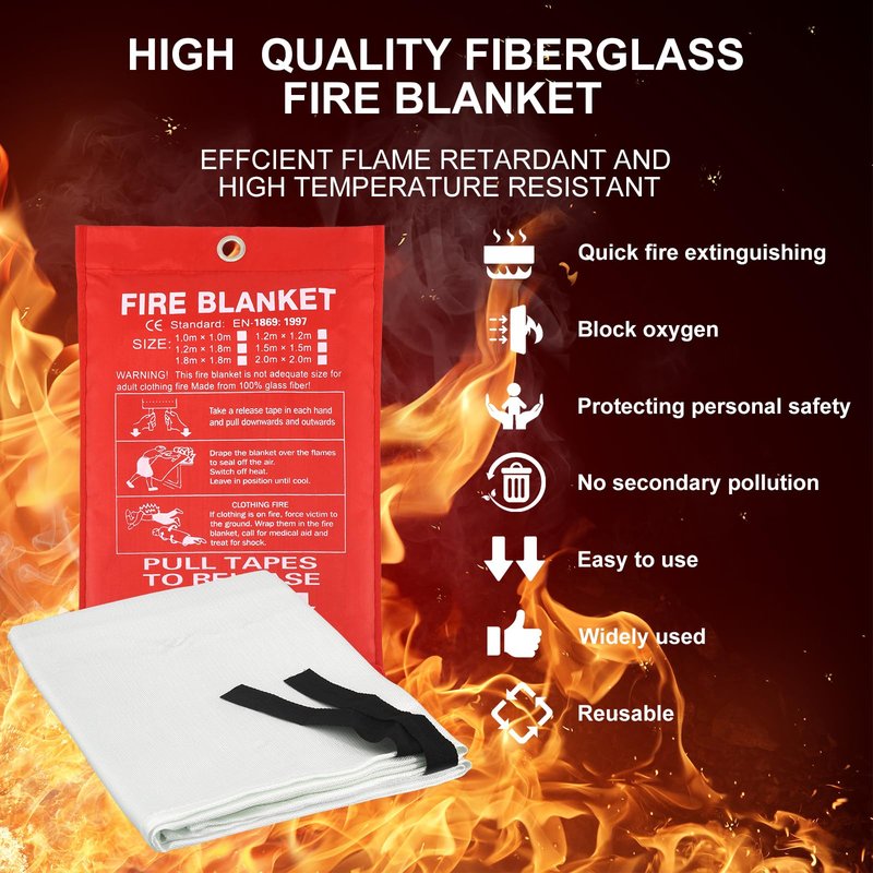 Vnmkp Home Emergency Fire Blankets 47“ x 47” Fiberglass Fire Blankets Essential Emergency Fire Blankets for Home and Kitchen 2 Packs