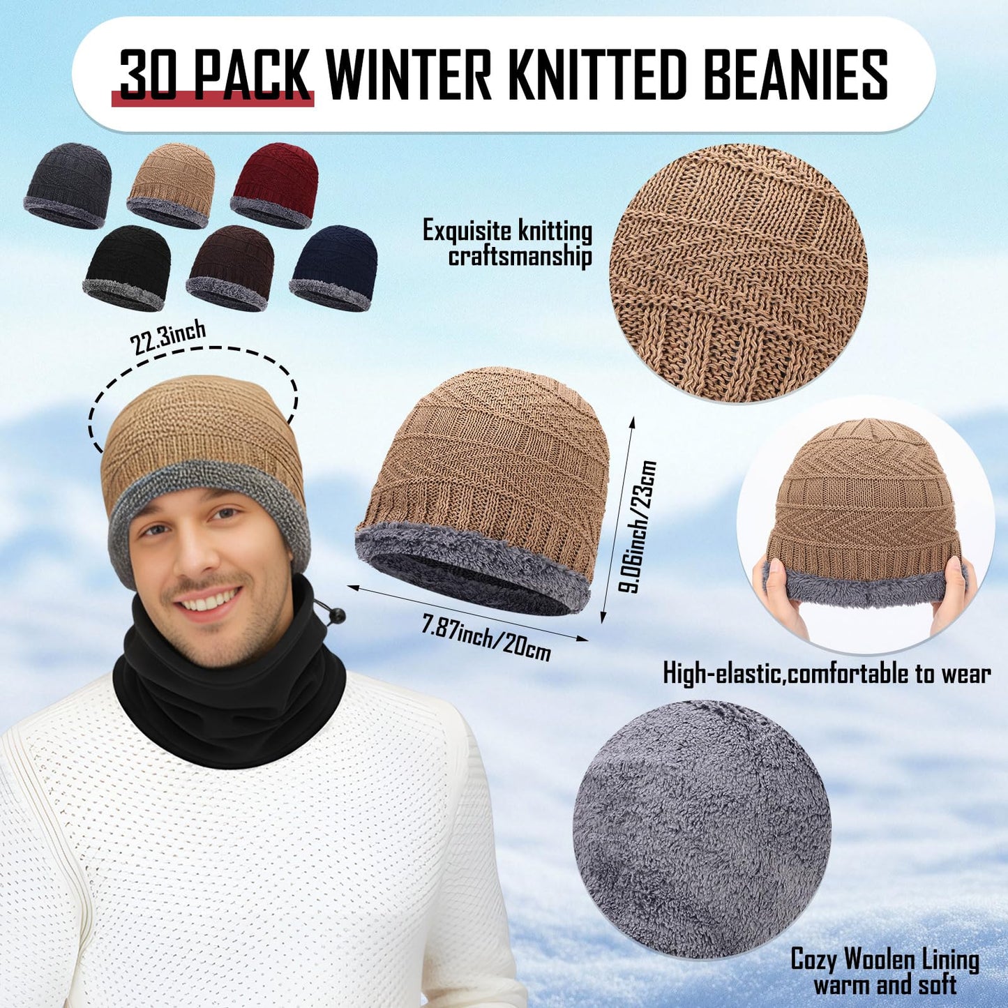Breathffy 90 Pcs Homeless Supplies Bulk Winter Beanies Hat Fleece Scarf Touchscreen Gloves Set for Women Men Charity Donation