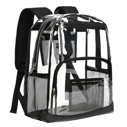 Vorspack Clear Backpack Heavy Duty - Large Transparent Bookbag for Adults, See Through Backpack for College, Work, Travel - Black