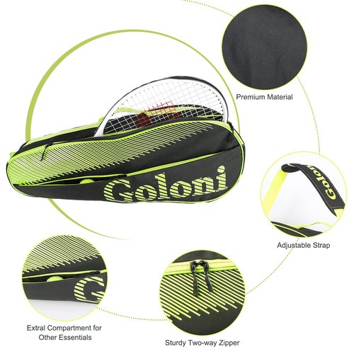 Goloni Tennis Bag 3-4 Racquets with Front Extral Pocket for Other Essentials,Tennis Rackets Bag with Removable Shoulder Strap,Yellow