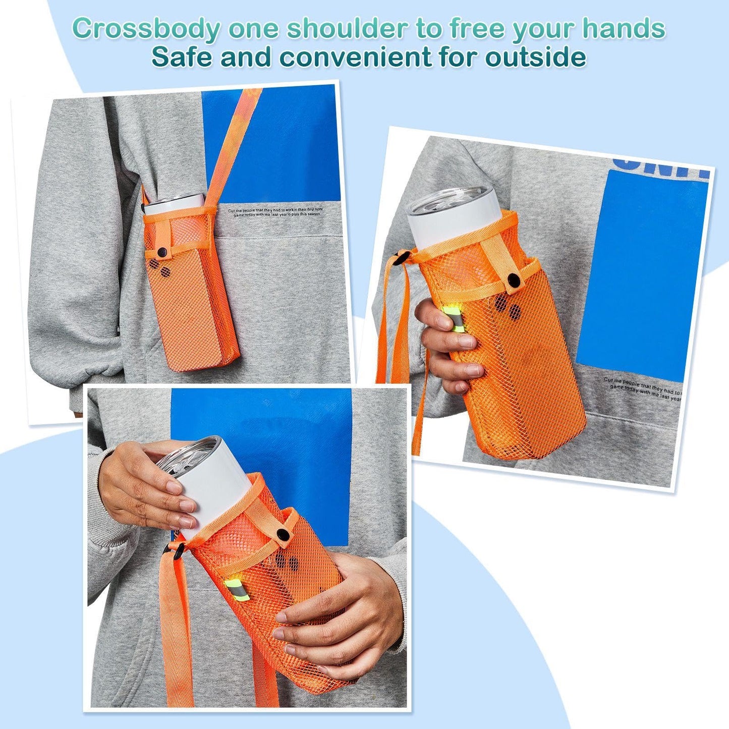 Tessco 8 Pcs Water Bottle Sling Holder with Adjustable Shoulder Strap Carrier Bag Mesh Sleeve Pouch for Walking Sports (Bright Colors, 11 x 4 Inch)