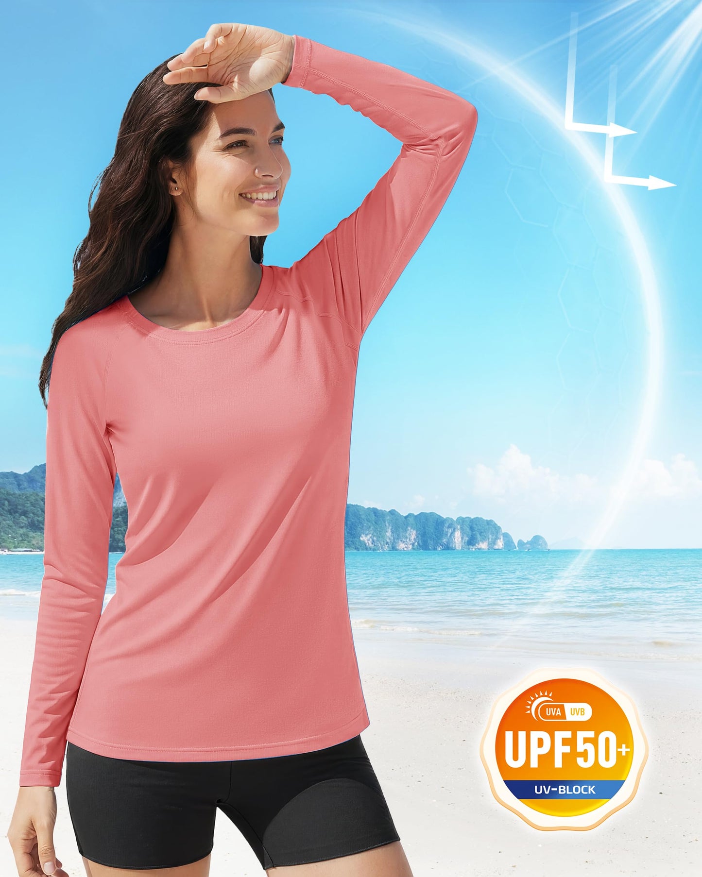 Boladeci Sun Shirts for Women Rash Guard Long Sleeve Swim Shirt UPF 50+ UV Protection Athletic Workout Tops Grey Pink L