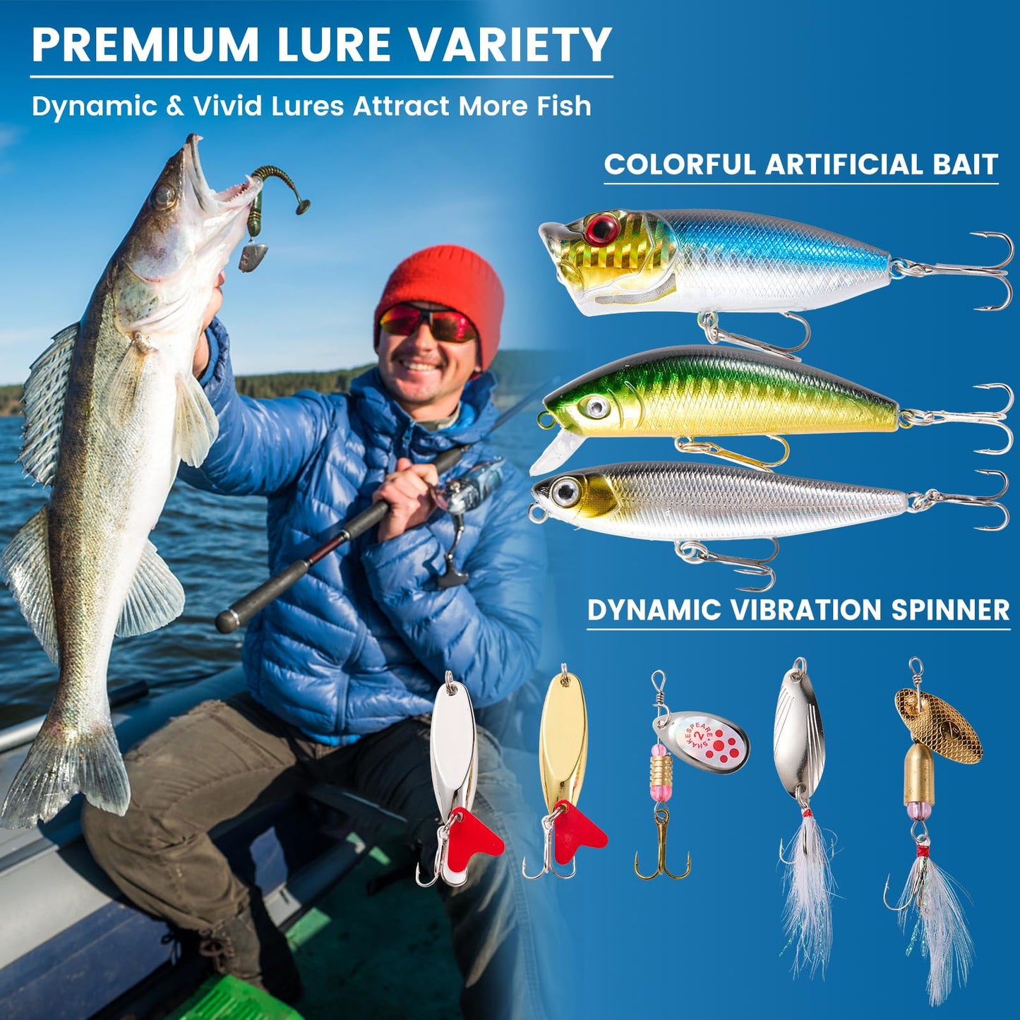 Fishing Lures,127PCS Tackle Box with Tackle Included,Crankbaits,Spoon,Hooks,Weight & Accessories,Fishing Bait Lure Gear Set,Bass,Trout Freshwater Saltwater