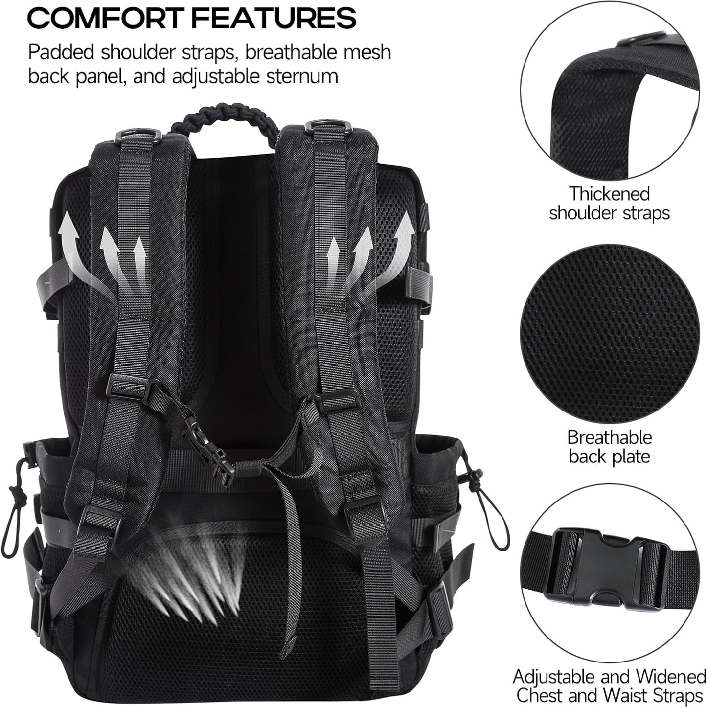 Skiennix Tactical Backpack - 35L Military Travel Bag with Shoe Compartment | Water-Resistant Black Rucksack for Hiking & Outdoor Survival
