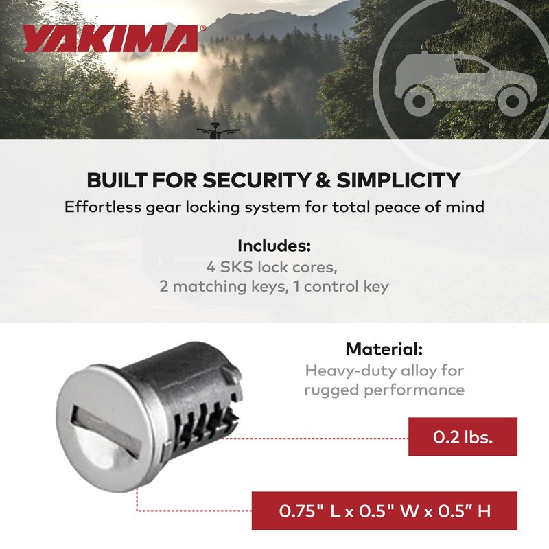 YAKIMA, SKS Lock Cores for YAKIMA Car Rack System Components, 4 pack