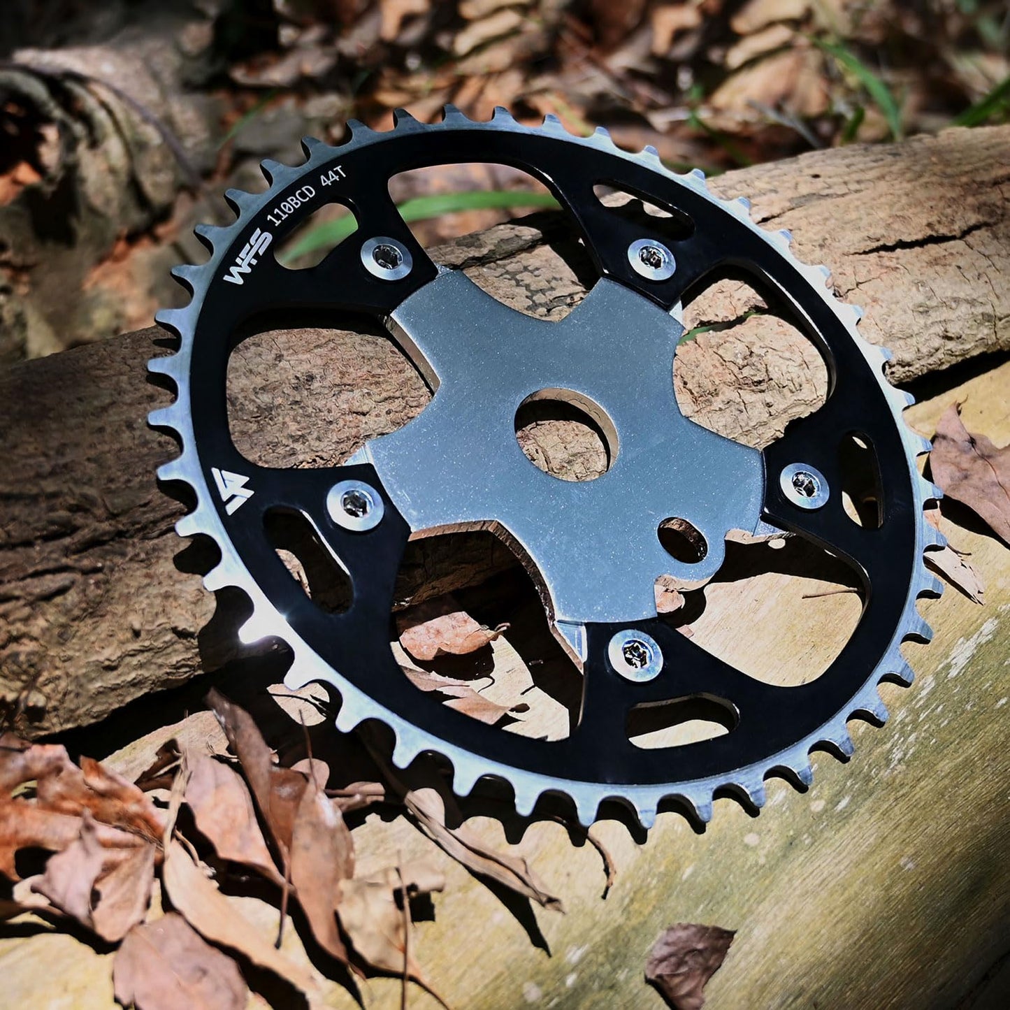 WFS Pulsar Chainring w/Spider Sprocket 44T 1/8" 110mm BCD 5 Arm Hole Old School BMX, Black, WFS3080-BO