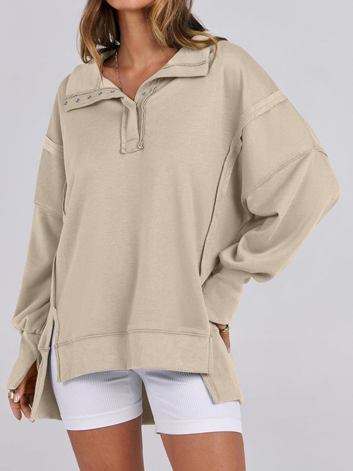 ANRABESS Women's Oversized Sweatshirt - Casual Button-Up Henley Pullover Top in High-Low Design