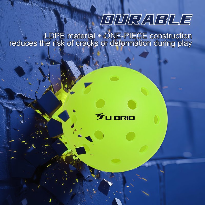 U-BRIO Outdoor Pickleball Balls, 40 Holes Rotation One-piece Green 4 Pack, High Bounce Stable Trajectory Stylish Durable Crack-Resistant Pickleballs.
