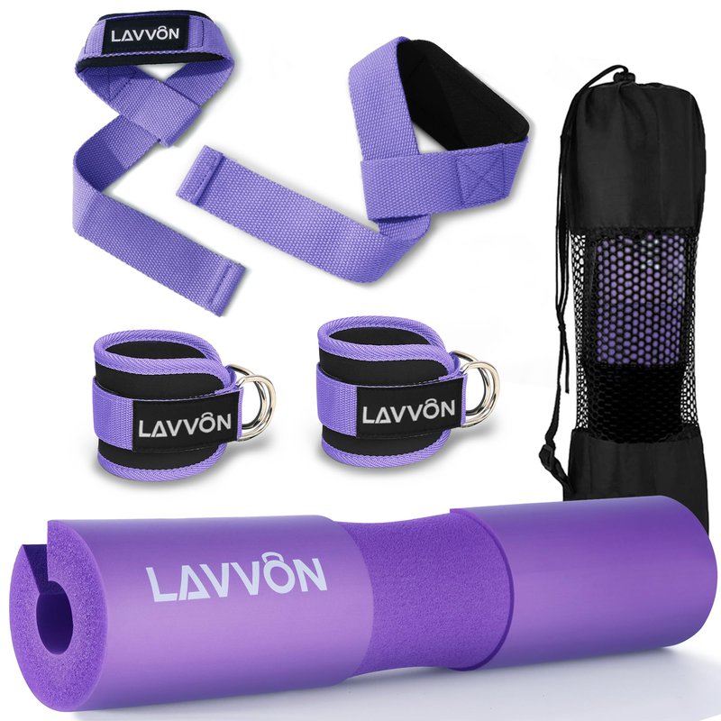 Squat Pad Set - Foam Barbell Pad for Squats Cushion, Lunges & Bar Padding for Hip Thrusts -Standard Olympic Weight Bar Pad,Gym Accessories for Women(Ankle Straps,Wrist Straps for Weightlifting)(Purple)
