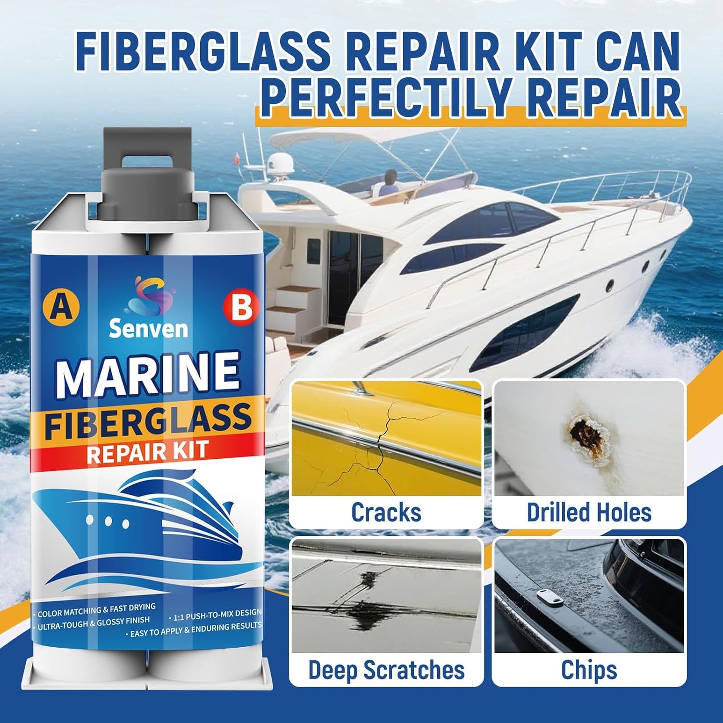 Skiennix Fiberglass Boat Repair Kit - White Resin Gel Coat for Marine Repairs | 2-Pack