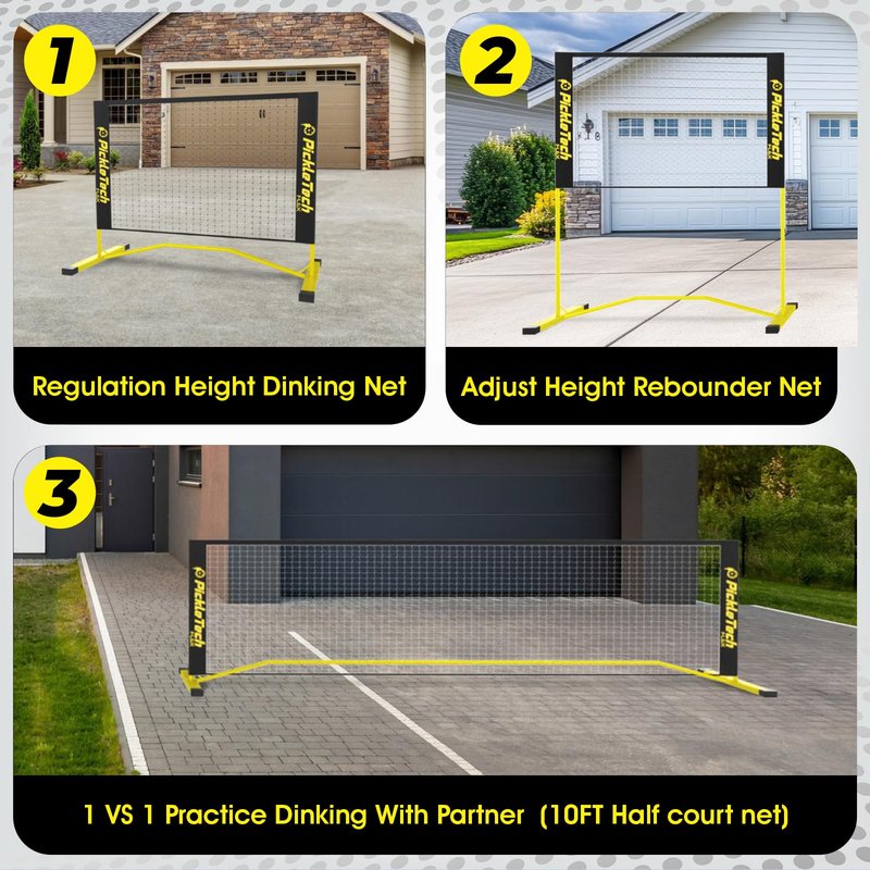 PICKLETECH Flex Version 4ft Pickleball Practice Rebounder Net, Expandable to 10ft for Double Player Practice, Fully Adjustable Regulation Height, Portable with Carry Bag, Quick Setup for Outdoor Use