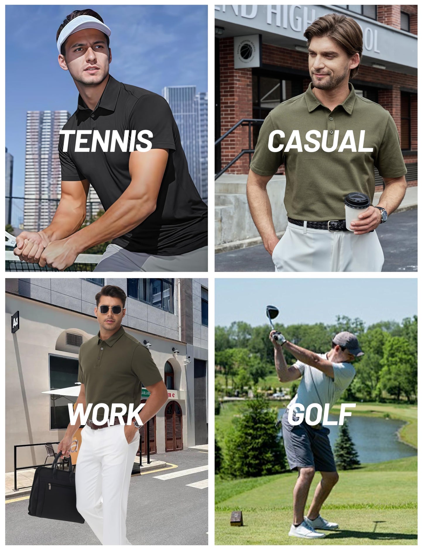 Cotrasen Men's Polo Shirts Short Sleeve Cotton Pique T-Shirts 3 Buttons Classic Fit Casual Soft Stretch Performance Golf Shirts Navy L