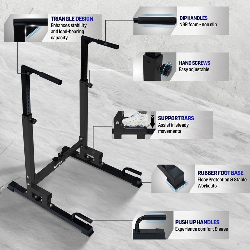 Yes4All Dip Stand 500 LBS Capacity, 80 Levels Adjustable Dip Bars, Dip Station Machine for Home Gym - Black
