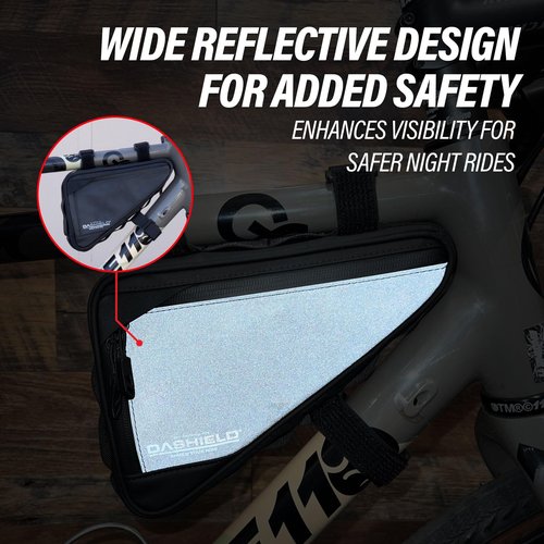 DASHIELD Bike Frame Bag Two Side Pockets Waterproof Reflective Bicycle Triangle Pouch, Storage Bag Strap-On, Mountain Road Bike MTB Cycling Bike Acessories, 2L