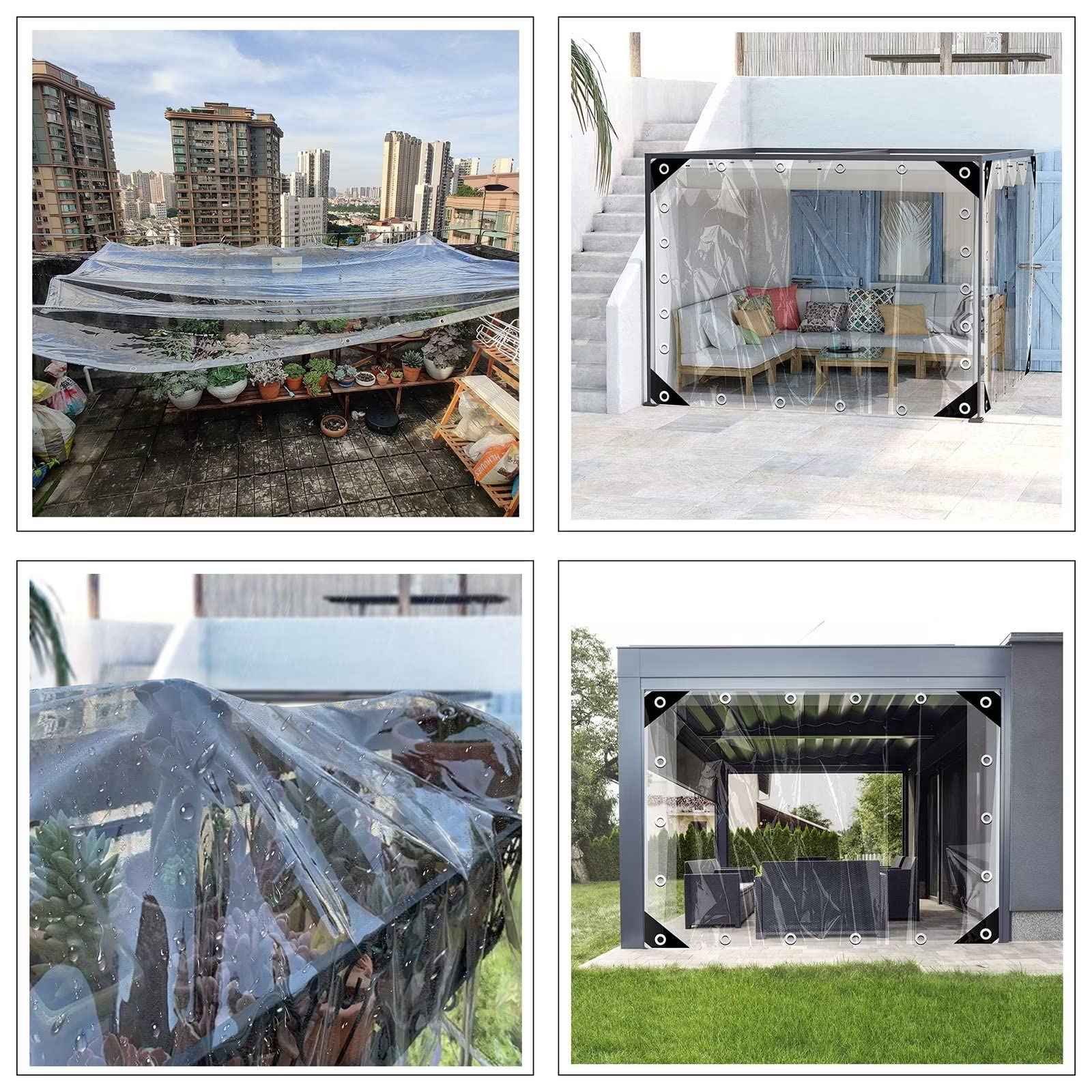 8x12ft Clear Tarps Heavy Duty PVC Vinyl 14 Mil Thick Tarpaulin Glass Tarpaulin with Metal Grommets, Protects Against Water, UV-Ray, Tear, Cold Weather Resistan for Greenhouse Balcony Garden