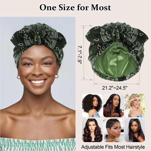 Ababalaya Satin Lined Beanies for Women Chemo Headwear Silky Lined Cotton Sleeping Cap (1, Green)