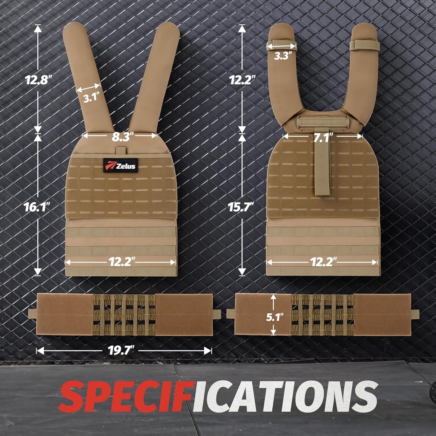 ZELUS Weighted Plate Carrier Vest - Adjustable Tactical Vest for Strength Training | Holds Up to 65lb