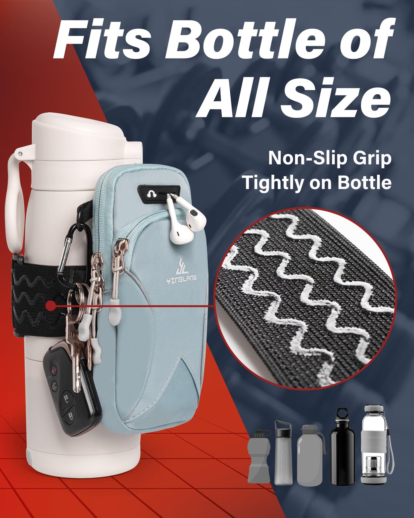 Bottle Pouch Gym Water with Phone Holder & Wallet, Water Bottle Caddy Versatile Sleeve Bag for Running Sports & Daily Use