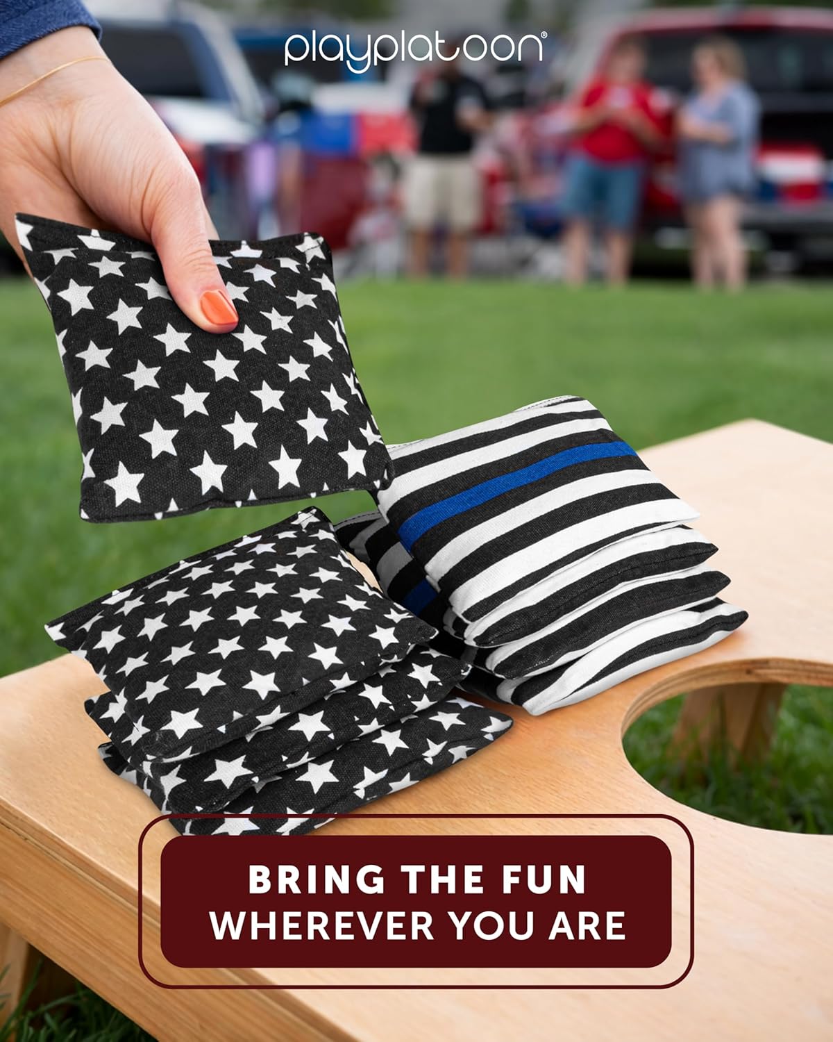 Play Platoon Cornhole Bags - Weather Resistant Set of 8 | Official Size & Weight for Tossing