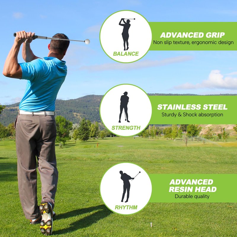 5-in-1 Retractable Golf Swing Training Aid, Indoor & Outdoor Practice Golf Swing Trainer with Arm Band Right/Left-Handed Swing Mechanics for Beginners & Tempo Training for Advanced, Click Feedback