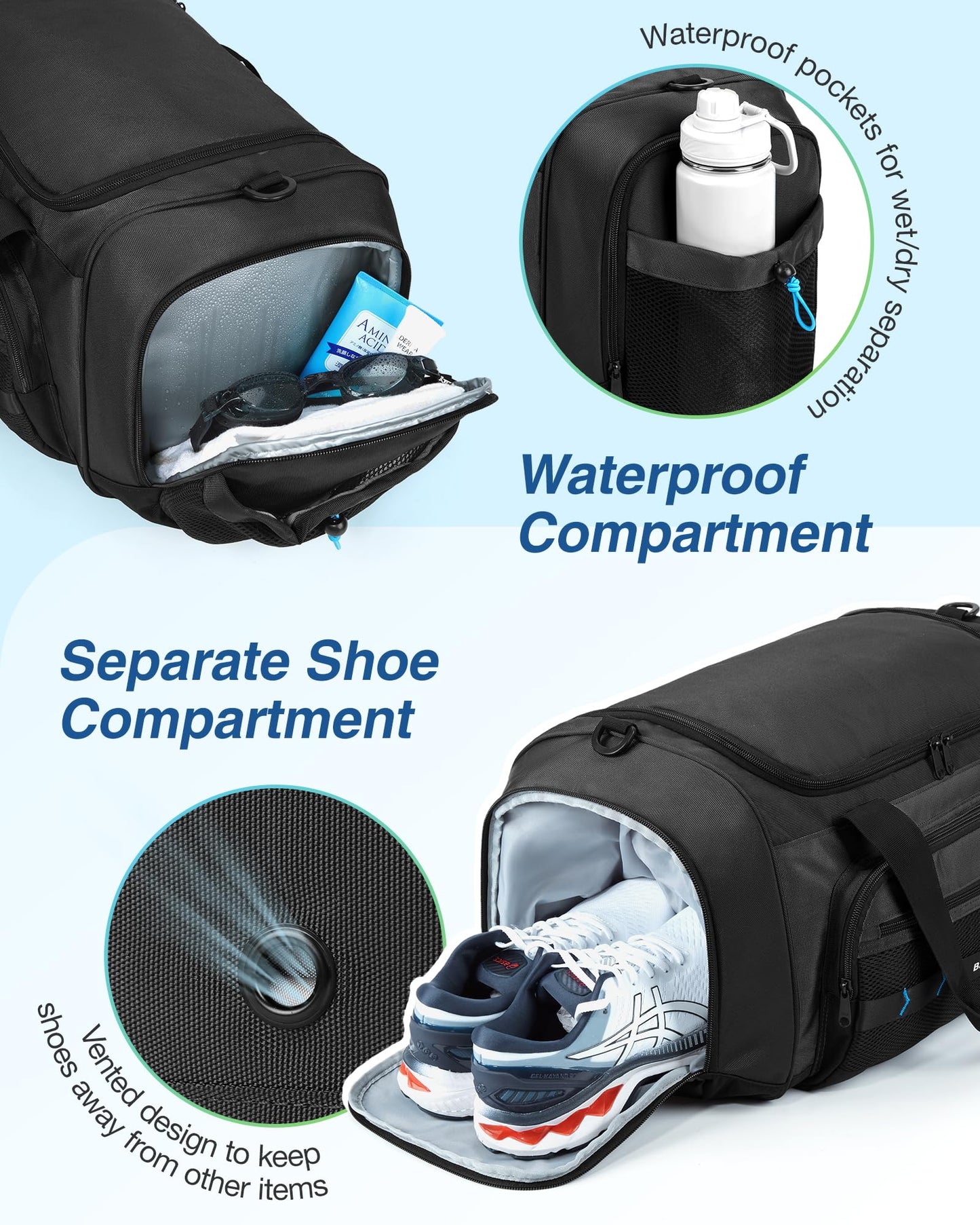 BAGSMART 4-IN-1 Gym Bag for Women Men, TSA Duffle Bag for Travel