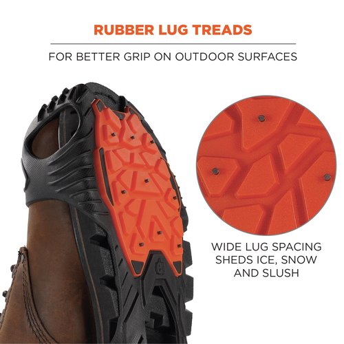 Ergodyne TREX 6306 Ice Traction Cleats, Rubber Lug Sole Tread, Tungsten Carbide Studs, Overshoe Sling Stretchable Fit