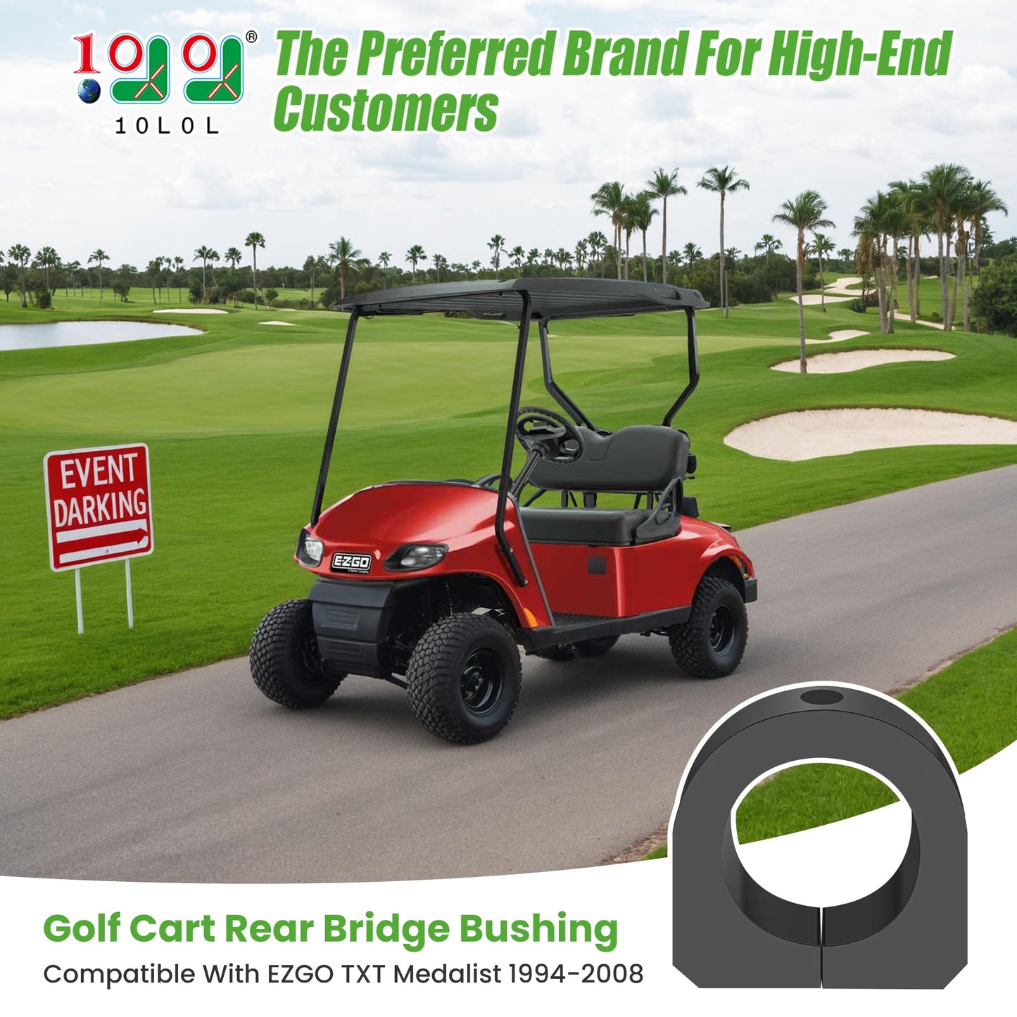 10L0L Golf Cart Rear Bushing Kit for EZGO TXT Medalist 1994-2008 Golf Cart - Durable Replacement Parts, OEM# 72117G01, 2-Pack